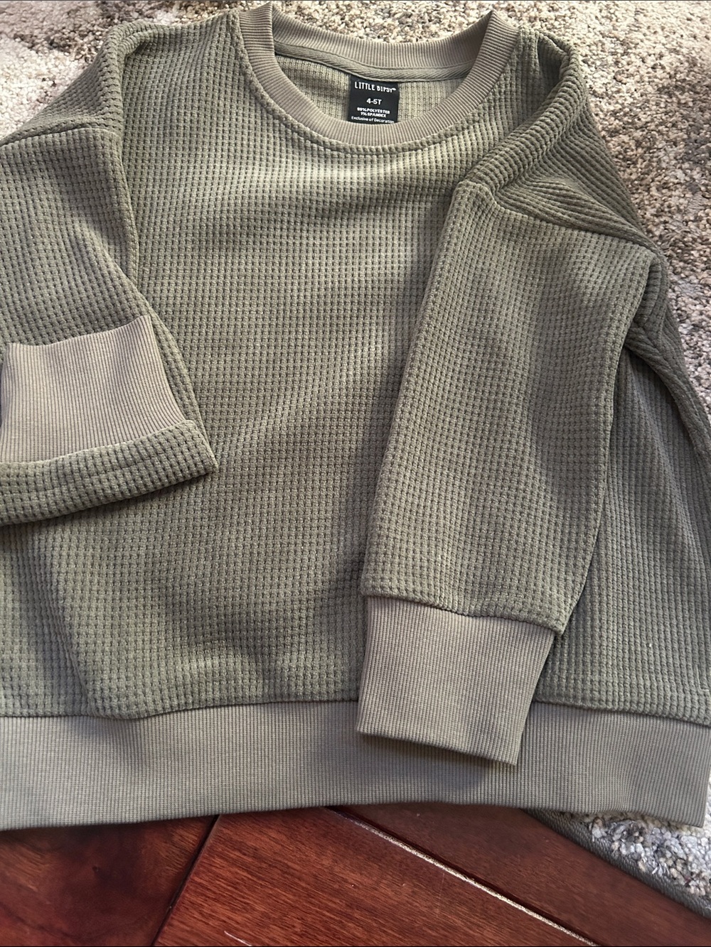 Little Remix Olive Green Waffle-Knit Crewneck Sweater 4-5t new without tags